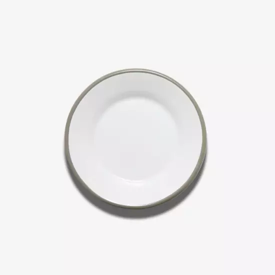 Malý smaltovaný plytký tanier s šedou obrubou
