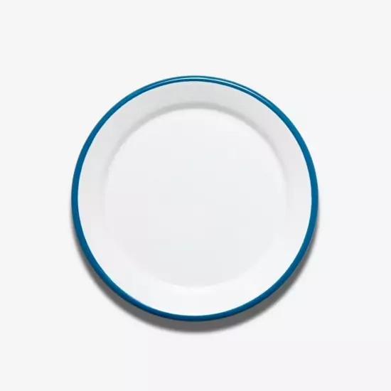 Velký smaltovaný tanier s modrou obrubou
