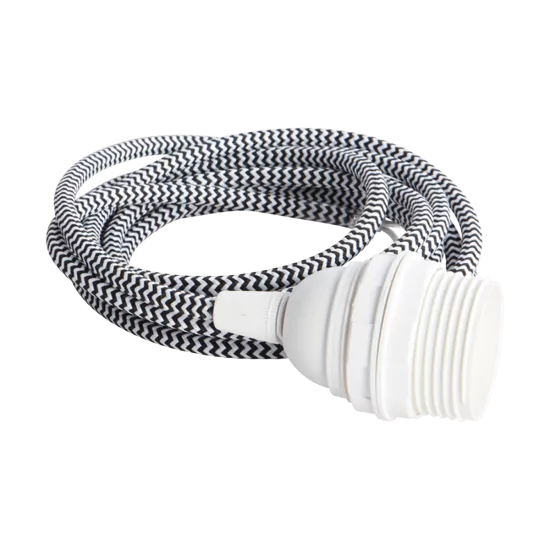Čierno–biely tkaninový drôt s bielou zásuvkou 60 W