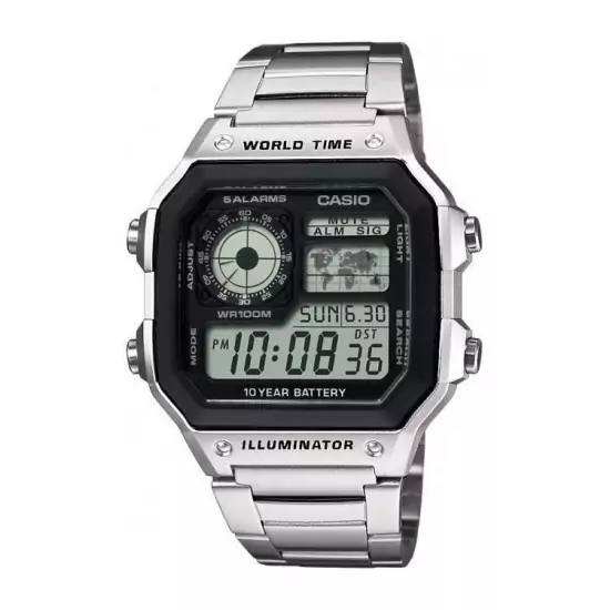 Strieborné digitálne hodinky AE1200WHD-1A
