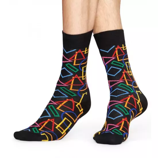 Čierne ponožky s farebnými geometrickými tvarmi Geometric