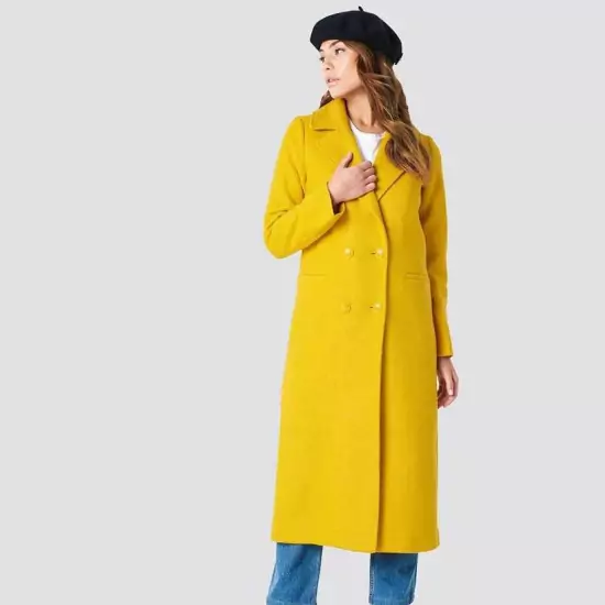 Žltý vlnený dvojradový kabát