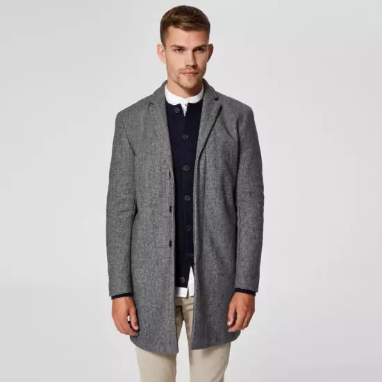 Vlnený šedý melírovaný kabát Brove