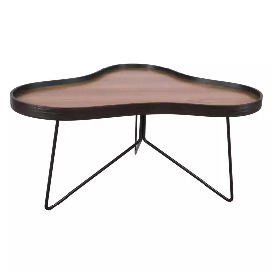 Drevený asymetrický stôl s kovovým rámom