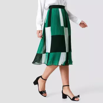 Zeleno-biela midi sukňa Colorblock